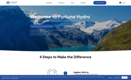 Fortune Hydro AG: • Brand Improvement
• Landing Page
• Wix Pay
• Stripe & PayPal Integration
• Custom Donation Form
• Wix Members
• Wix Location