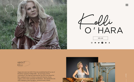 Kelli O'Hara: Kelli O'Hara is a Tony Award Winning Actress and performer. Her brand tells the story of a versatile actress whose work extends from Broadway to the big screen. Our goal for this project was to create a clean, classic, and accessible identity. We wanted fans to feel like they were in the presence of a legend, but comfortable enough to stay and explore. We created a brand identity, website, and social media assets that give Kelli's brand an approachable yet charming personality. 
