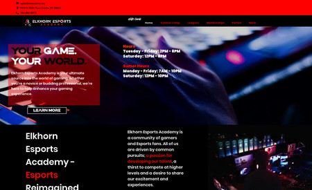Elkhorn eSports Academy: Advanced website for Elkhorn eSports Academy (video game cafe, league and summer camp). Website has functions such as event and booking software, ticket sales and more.