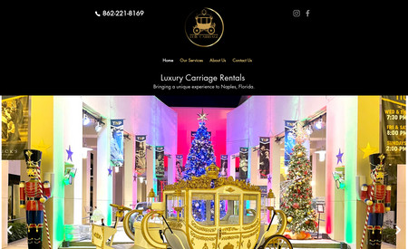 Elite Carriage: Fun informative site about a Cinderella experience. A carriage ride company to tell a story and generate leads for this customer.