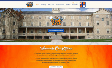 Createacookcamp: Create-A-Cook is a kids cooking camp located in Pennsylvania.  We design a fun, color site and logo along with all of the desktop and mobile pages, cooking class scheduler with payment availability and basic site SEO.