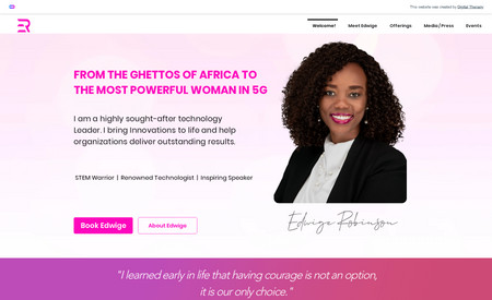 Edwige A. Robinson: A Personal Brand or Bio Site for T-Mobile SVP of Networking & Operations, Edwige A. Robinson. Edwige's site was designed to convey her bold, electric & inspiring personality to visitors. 

The major goal for the site was to capture leads for budgeted keynote speaking opportunities around the world. The secondary goal was to capture leads for fiduciary board roles for brands that intersected with Edwige's primary categories of knowledge & influence which include technology, leadership, transformation, Telecom & Women in Tech. 

However, it was very important to Edwige that the site equally serve as a source of motivation and spiritual up-lifting. Edwige's story is an awesome case study of what is possible in America if you want it bad enough and you're ready to fight for it boldly until it's yours.

If you need a confidence booster, delve in and learn about Edwige Robinson. She'll shake the impostor bias out of you and send you back out in to the world believing it's possible.