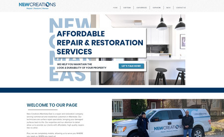 New Creations MB: New Creations Manitoba East is a small business doing amazing home repair work in Manitoba. They needed a site to direct potential clients to that highlighted the work they do, and made it easy for them to reach out.