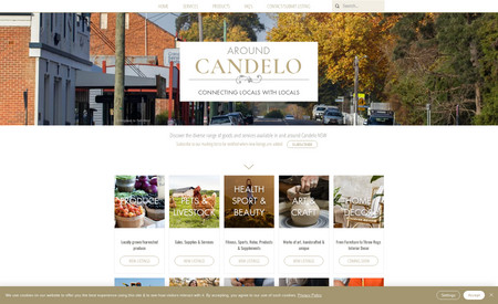 Around Candelo: Custom website designed for community products & services listings connecting locals with locals. Includes database with dynamic pages.