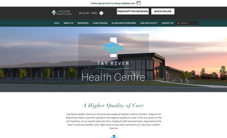 Tay River Health Care: This bustling medical centre needed a clean and attractive website to market its offering and help patients find important information. We worked with the team to design a website with a layout and menu that takes into consideration UX design, with an approachable calming colour palette.