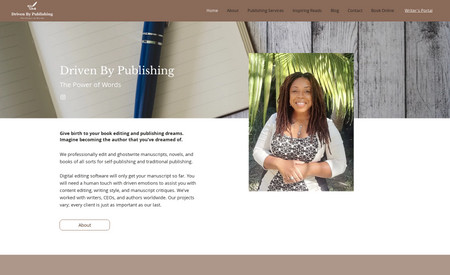 Drivenbypublishing: Client was looking to have a site created for her Publishing Company. Goal was to create a site that focused on her services that allowed her clients to book appointments. 