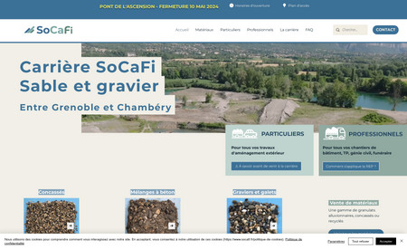 Socafi: SoCaFi est une carrière de sable et gravier basée à Montbonnot-Saint-Martin, dans la vallée du Grésivaudan. Soucieuse de son image, la société Iséroise nous a contacté pour moderniser son logo et son site internet.