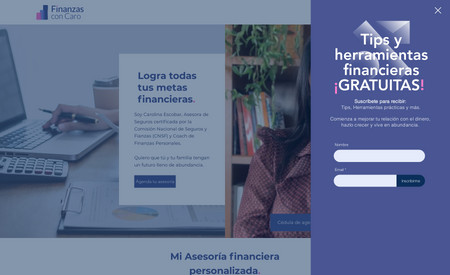 Finanzas Con Caro: Sitio para asesora financiera con funcionalidad de WhatsApp now, newsletter y blog. tiempo de entrega 7 días.