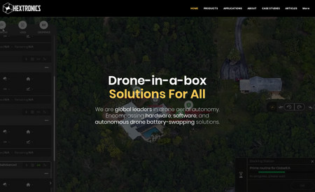 Hextronics: Full redesign for Hextronics, which manufactures drone stations with a robotic battery-swapping mechanism capable of continuous operations. With a battery swap time of less than 5 minutes and a superior HVAC system, our system promotes battery longevity & reliability.
