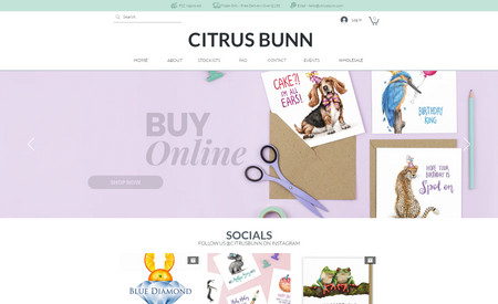Citrus Bunn : A neutral, product-focused Illustrated Greetings Card e-Commerce website, designed to present the fun brand ethos of Citrus Bunn whilst encouraging Trade Sign Ups and Trade Only store purchases.