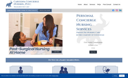 Carolina Concierge Nursing: Created website design and implementation. Added WIX Bookings and Contact Forms.