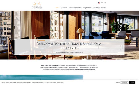Casa Epicuri: -The client:
They required a name and website for an ultra-luxury serviced flat brand in Barcelona set inside an iconic renovated building with grand views of the cosmopolitan city below. It needed to show that this was property like no other and sell an aspirational lifestyle.

We also created their content in English and Spanish to widen their audience and created a tailored website to attract visitors.

-The result:
The website&amp;amp;amp;amp;amp;amp;#39;s visuals and tone are luxurious and elegant to attract the appropriate audience. Our transcreation team worked to reflect the client&amp;amp;amp;amp;amp;amp;#39;s wishes in both languages, localising the texts to the specific countries they wanted to target.

The colour palette used across the website works in perfect harmony with the brand logo we created, whilst repetitions of the unique facade subtly reflect the strong lines of the logo on every page.
