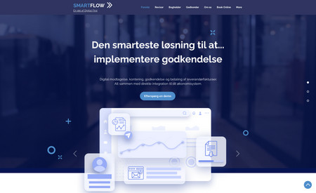 Smartflow: A smaller webpresentation of financial product SmartFlow. After a fantastic UI/UX design our graphic designers made custom made content for a brilliant look and feel making it easier for our developers to do cool animations and designimplementations.
(Please Note: As all our projects are fully customable by our customers - Please consider that current design might be different from our original design)