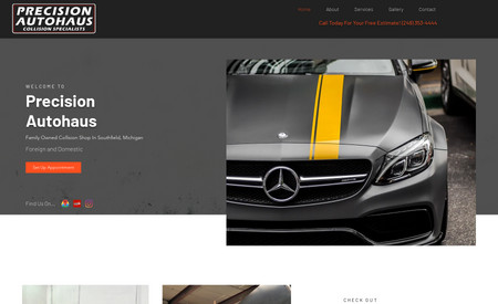 Precision Autohaus: SEO friendly collision shop website and Google Ads.