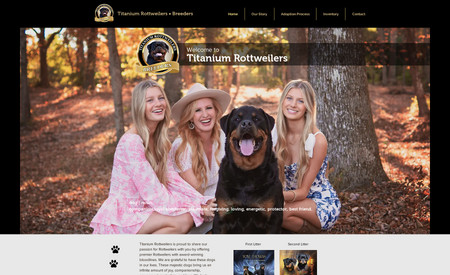 Ascher Rose: This client needed a logo and website for their award winning Rottweiler breeding business. The website included their story, adoption forms, contracts, an inventory section (with adorable puppies!), and pedigree lineage charts.