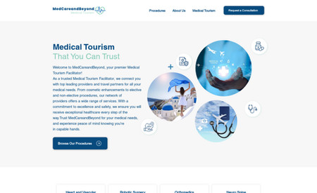 MedCareandBeyond: MedCareandBeyond is a medical tourism business in the United States helping people that cant afford medical care travel abroad and get the care they need. SugarFree Designs partnered with MedCareandBeyond on web design and web development. We are also containing our partnership by providing website maintenance services and other consultative services. 