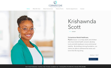 Cornerstone Mental Healthcare: Custom Design Website | SEO | WIX Feature functionality Training | Consulting | Logo Design | Image Research and Implementation