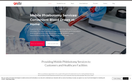 Home Blood Draws: Onsite Phlebotomy Solutions  is a mobile phlebotomy company. This website allows user to book appointments, maintain schedules and accept payments. 