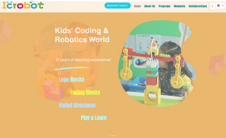 ICROBOT Robotics: An advanced website design featuring client's STEM extracurricular school; the site features creative animation design reflecting the site's objectives.