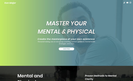 Ken Major: Personal training and mental health coaching landing page.