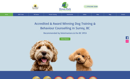 Ocean Park Dog Training- Renovation/Databases/Dynamic Pages: This was a major overall and branding to their logo. I added 3 databases and dynamic page sets to make off page updating easier!