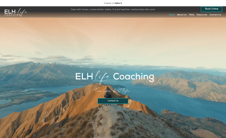 ELH Life Coaching: Complete site redesign with custom functionality. Utilized a dark mode theme with welcoming elements across the site. 