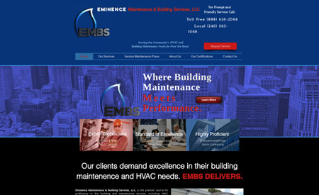 EMBS HVAC and Building Maintenance: This customer was looking for a way to showcase their building maintenance services and also give customers a way to learn about the different service plans they offer. This customer was also looking for a dark-colored website theme.