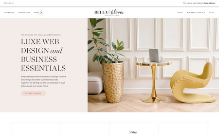 Bella & Bloom Design Studio: Custom WIX web design showcasing features such as parallax scrolling, strips with columns, animations, custom fonts, and more.