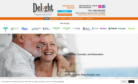 Delight Dental Group: Full branding package. Website design, social media exposure, creation of marketing assets such as promotions, flyers, email marketing, etc. Maintenance and SEO. Online booking and forms connection. 