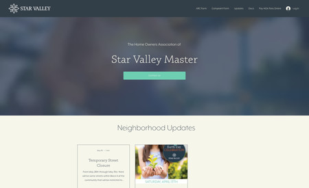 Star Valley HOA: Community webpage for the Star Valley Masters HOA. A place for the association to connect with homeowners and share neighborhood updates.