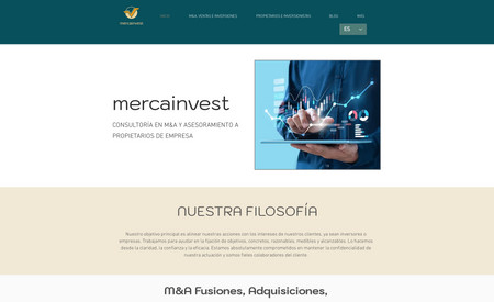 Mercainvest: Diseño de sitio web en varios idiomas, traducción de español a inglés y página en catalán (traducción proporcionada por el cliente).