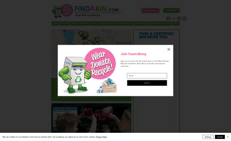 Findabin: National Certified Recycling Bin search website. Custom Search Engine, Custom Nav bar and mobile Nav