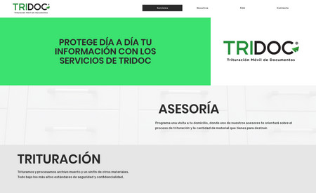 Tridoc: Diseñamos la web de Tridoc, un servicio de trituración a domicilio con un enfoque en la confidencialidad y seguridad de sus clientes.