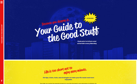 Your Guide to Good Stuff: Winebrenner Designs designed a website for the podcast, Your Guide to the Good Life. The design coordinates with his logo and brand identity. We added halftones to his images to match the comic strip design style and his copy text. The site features a podcast player, a subscribe to mailing list feature, a custom contact form, links to his social pages, and clear calls to action.