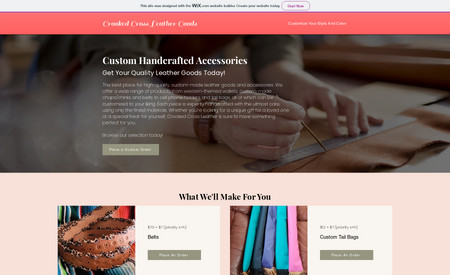 Crooked Cross Leather: We helped this Wix user create a custom online one-pager simple website storefront to accept orders directly via a custom order form which helped move traffic away from Wix and retain the exorbitant fees they were getting charged. 