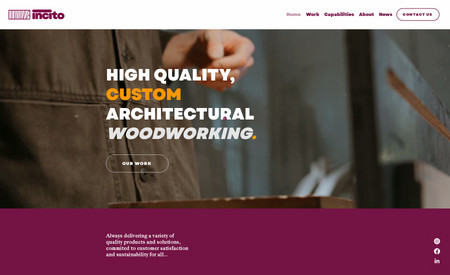 Incito Ltd: We designed INCITO LTD's website to reflect their mastery in custom architectural woodworking, using a visually rich palette and dynamic elements to showcase their craftsmanship.
