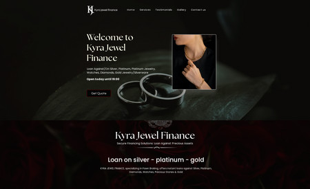 Kyra Jewels: Welcome to the development site for Kyra Jewel Finance, where we're creating a modern, user-friendly online platform to streamline your experience with loans against precious items. Our team is hard at work to bring you a website that reflects our commitment to fast, secure, and transparent service.