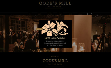 Code's Mill on the Park: This wedding and event venue needed a website that reflected its stunning heritage building. We worked with bold minimal fonts and a black and white colour palette to help provide a striking backdrop for the site's lovely photos.