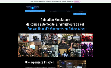 Virtua Events: Site Vitrine, E-commerce, E-Booking
Animation simulateur de course automobile et vol en réalité virtuelle. 
Achat de session de pilotage en ligne, formulaire de contact BtoB.
Stratégie de référencement Google leads professionnels.