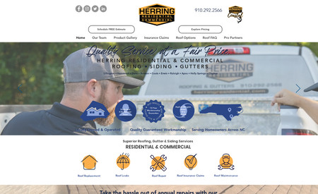Herring Residential: Service-based roofing website with quote and pricing integration, workflow, and social strategies.