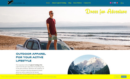 Capital Clothing USA: project included branding consultation, logo design, ecommerce website design, content strategy, and customization for store coupon and booking form synced with Google Calendar.