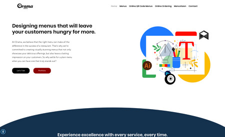 Orama Menus | EditorX Website: A website that highlights a menu design and printing company.