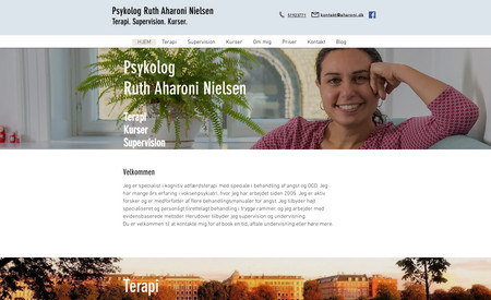 Ruth Aharoni Nielsen: 
Welcome
I am a specialist in cognitive behavioral therapy specializing in the treatment of anxiety and OCD. I have many years of experience in adult psychiatry, where I have worked since 2005. I am an active researcher and co-author of several treatment manuals for anxiety. I offer highly specialized and personalized treatment in a safe environment, and I work with evidence-based methods. In addition, I offer supervision and teaching.

You are welcome to contact me to book an appointment, arrange tuition or hear more.