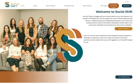 Social Shift - Editor X, Booking Tool Integration, SEO: The modern therapy clinic needed a new logo, branding, and a responsive site that could showcase the vision of the clinic and serve as a functional tool to manage profiles and access to online booking.