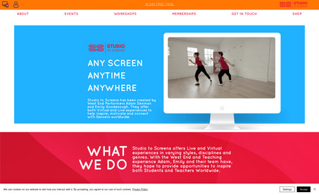 Studio To Screens: A membership based streaming platform for dance studio owners which includes workshops & dance tutorials by top west end performers and industry specialists