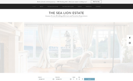 The Sea Lion Estate Luxury Events & Weddings: This website was built to fully integrate with Air BnB and VRBO to seamlessly sync calendars. Payment processing has been set to link Large events and weddings.
