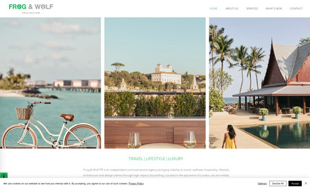 Frog & Wolf PR: Newly created Travel PR company needed a site to match their exciting brand.