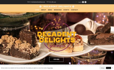 Decadent delights: A colorful baker website that includes a menu and contact forms for several occasions.