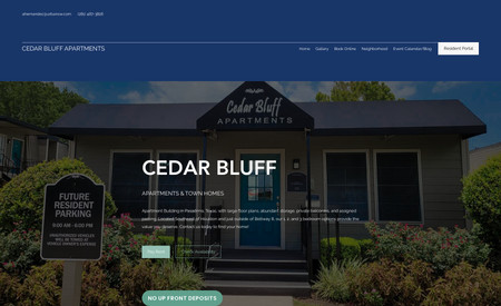 Cedar Bluff Apartments: We created a modern, responsive website for Cedar Ridge Apartments in Pasadena, TX. The website showcased floor plans, amenities, and community features while also offering an easy-to-use online application system. It was optimized for search engines, helping Cedar Bluff attract more tenants.