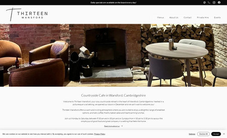 Thirteen Wansford: Advanced website for a countryside cafe, integrating their existing table reservation system from an external provider, along with the Wix restaurants Menu app.